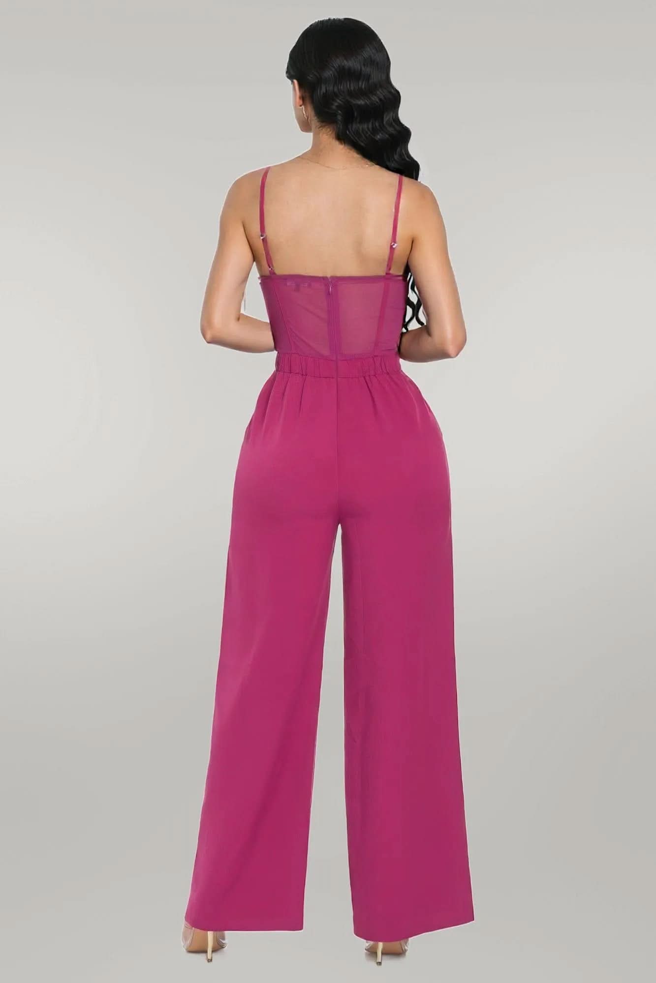 Mesh Insert Cup Wide Leg Jumpsuit