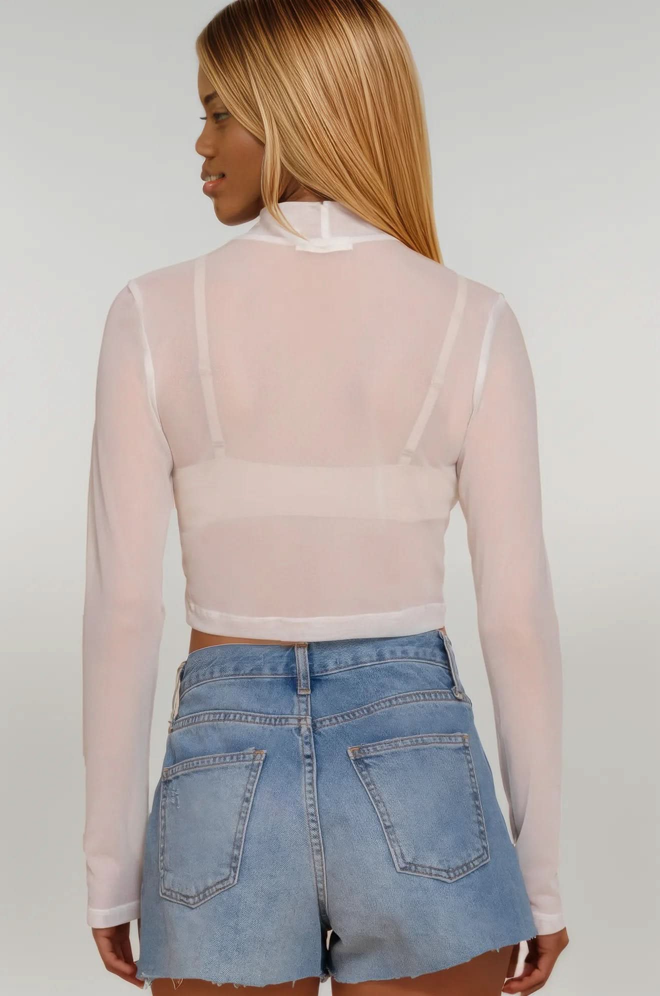 Long Sleeve Mock Neck Mesh Top