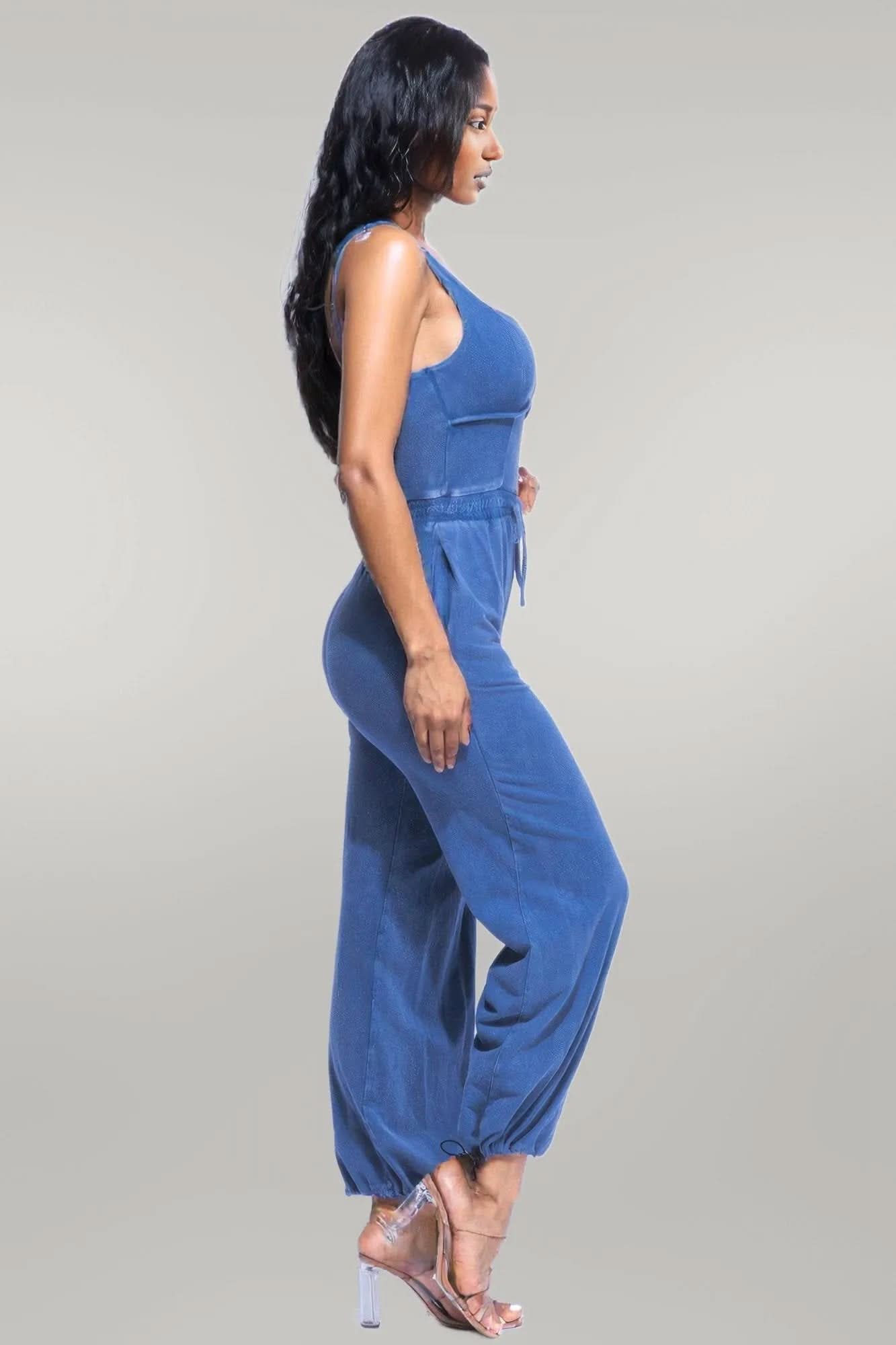 Washed Jumpsuit With Adjustable Ankle