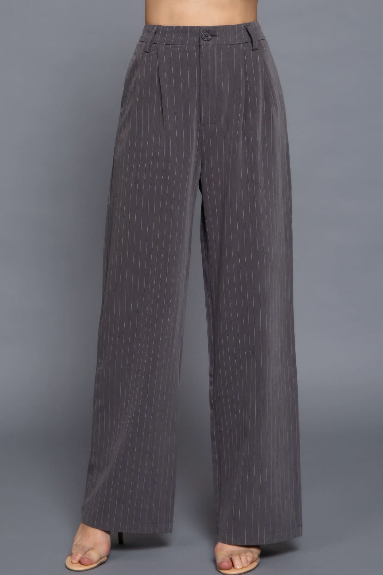 Pin Stripe Woven Straight Pants Grey White