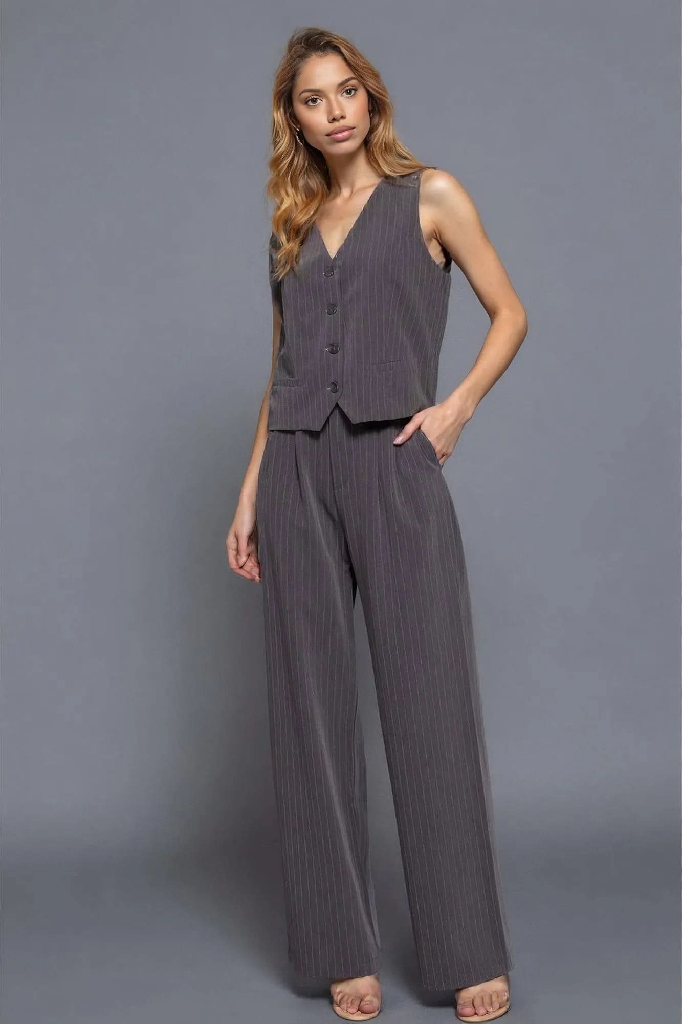 Pin Stripe Woven Straight Pants