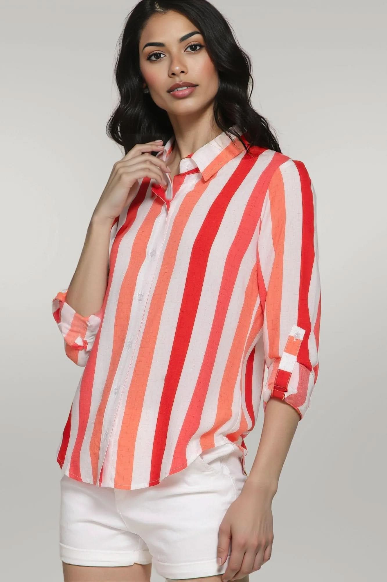 Long Slv Wide Stripe Woven Shirt L