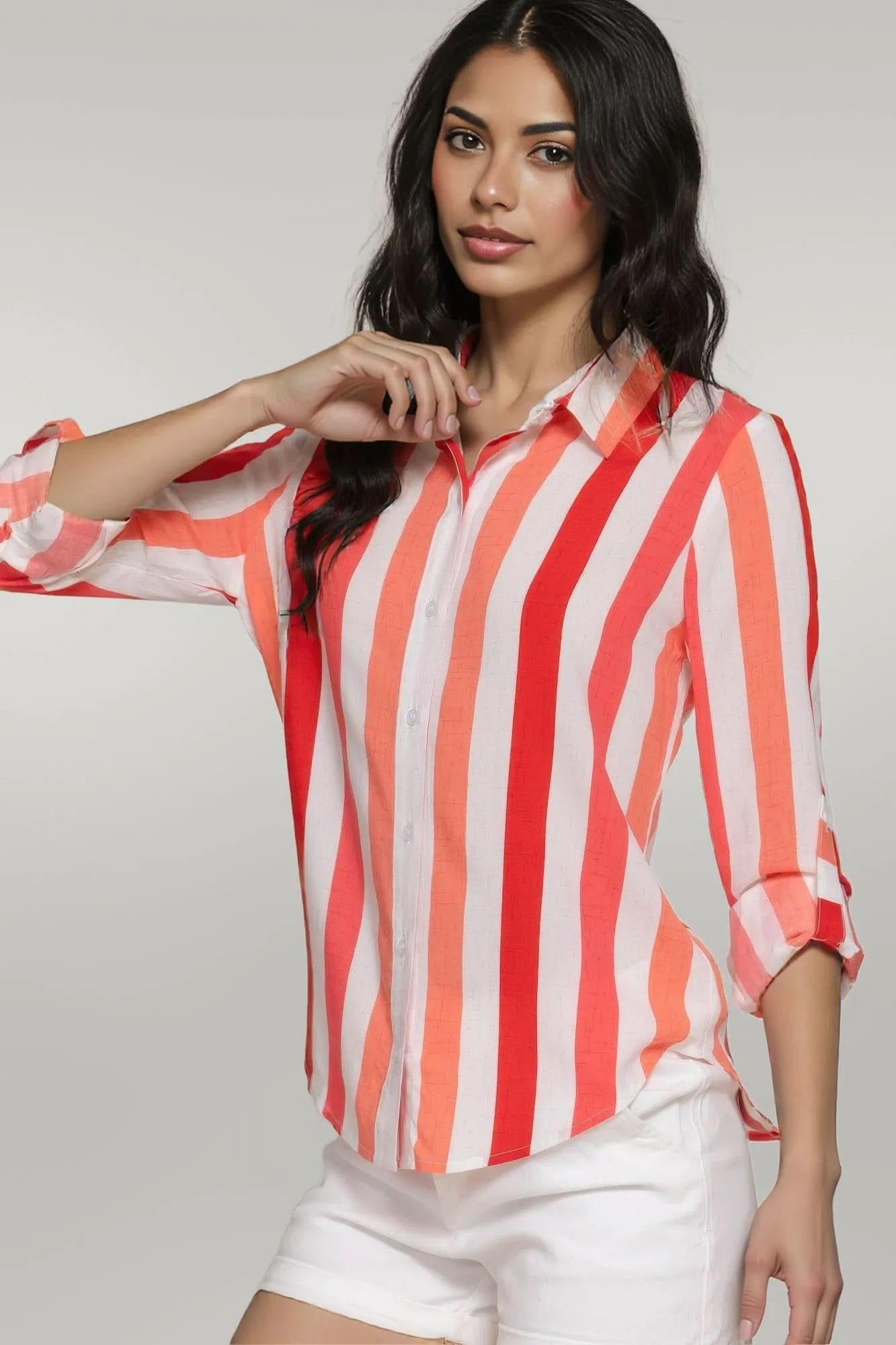 Long Slv Wide Stripe Woven Shirt L