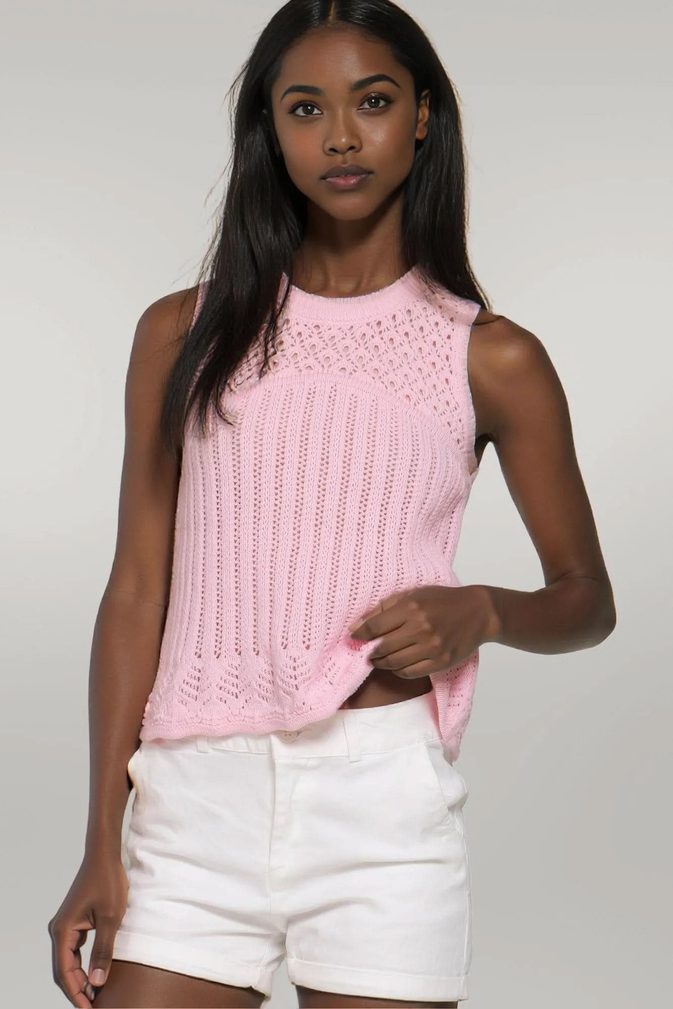 Sleeveless Crochet Spring Sweater Blush