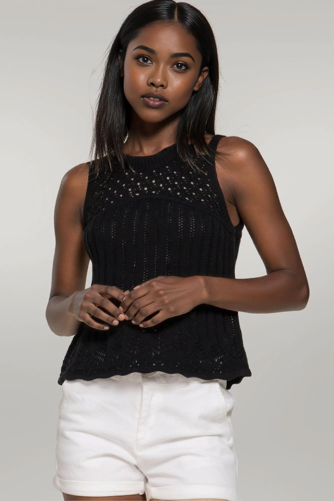 Sleeveless Crochet Spring Sweater Black