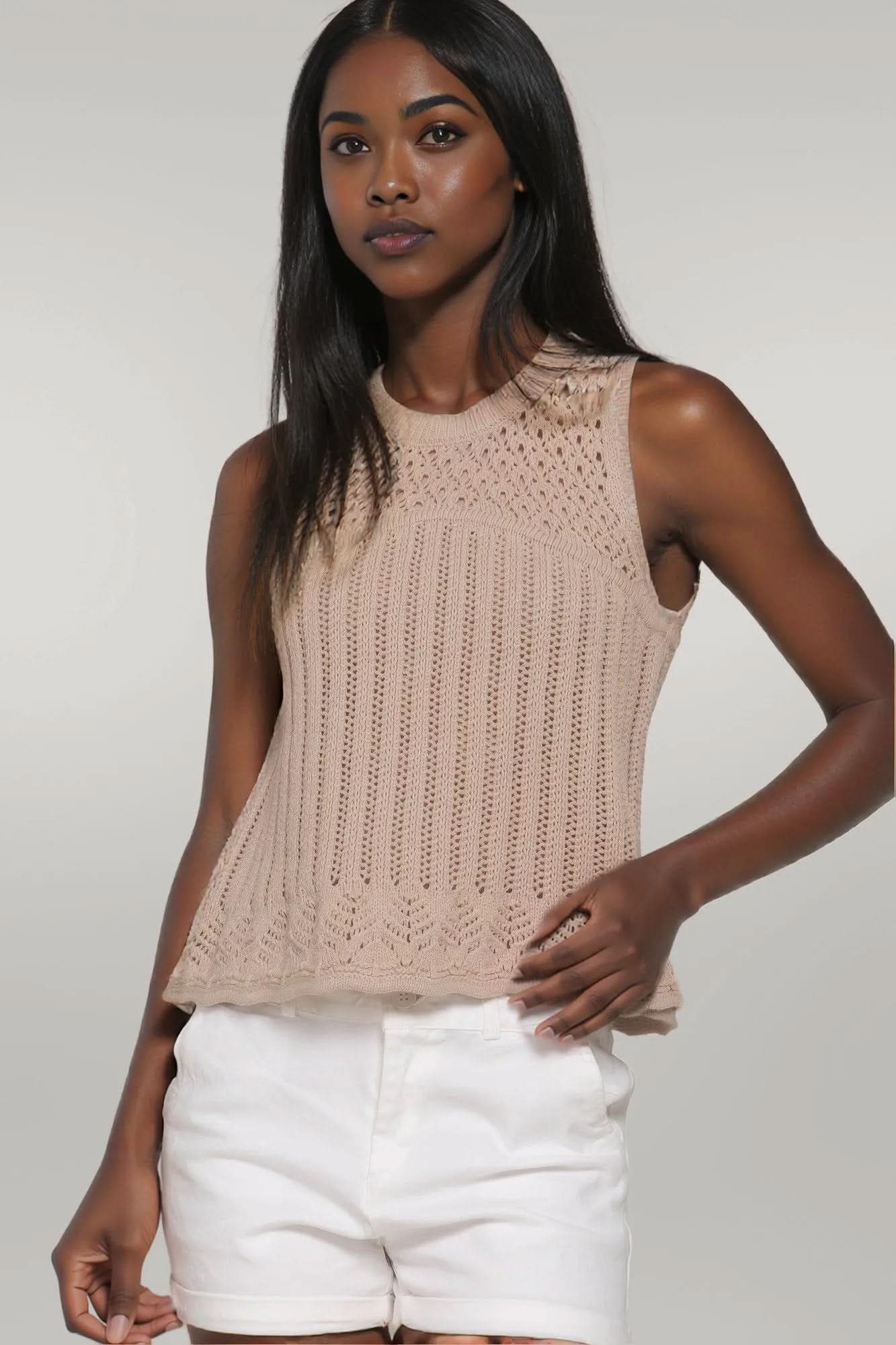 Sleeveless Crochet Spring Sweater Taupe