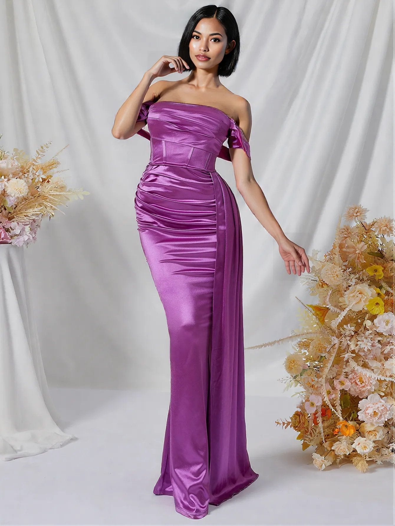 Long Tail Sheath off the Shoulder Split Dress