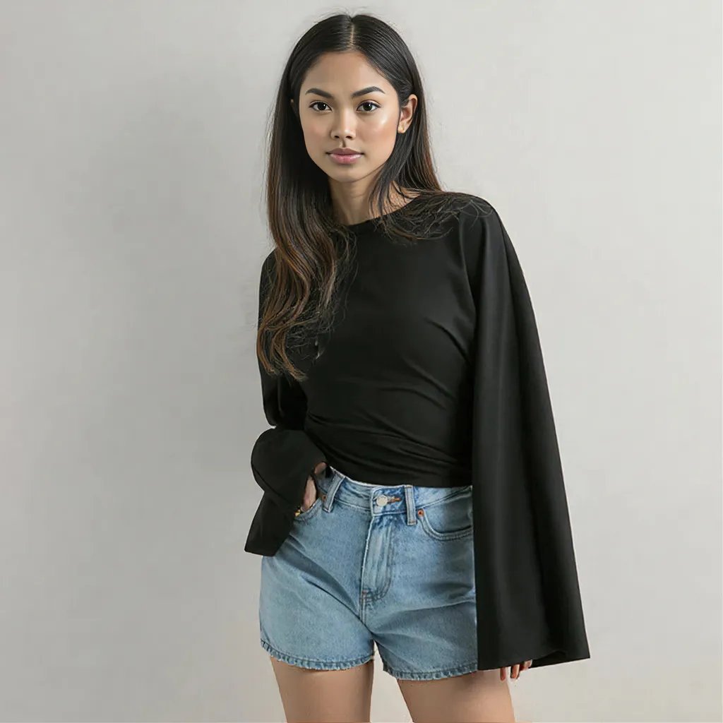 Solid Color Waist Tight Slimming Long Sleeve Black