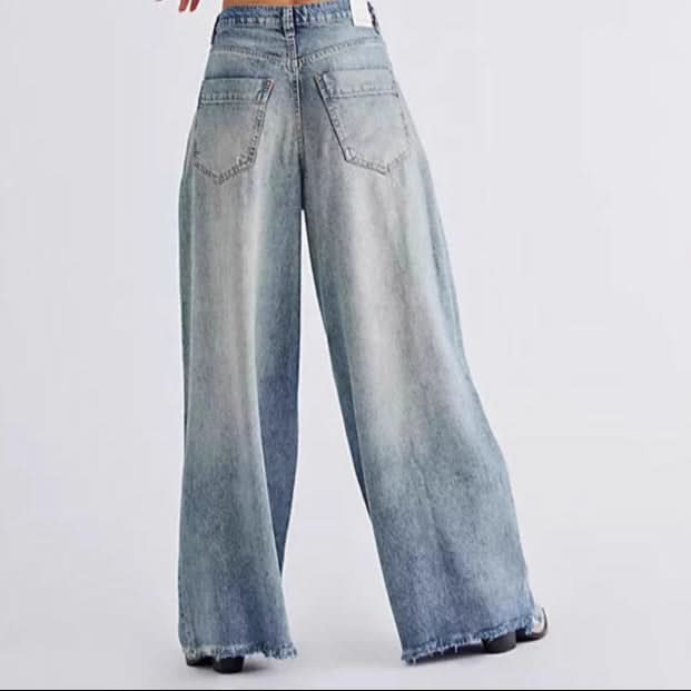 Retro Washed High Waist Drooping Straight Wide Leg Denim Trousers