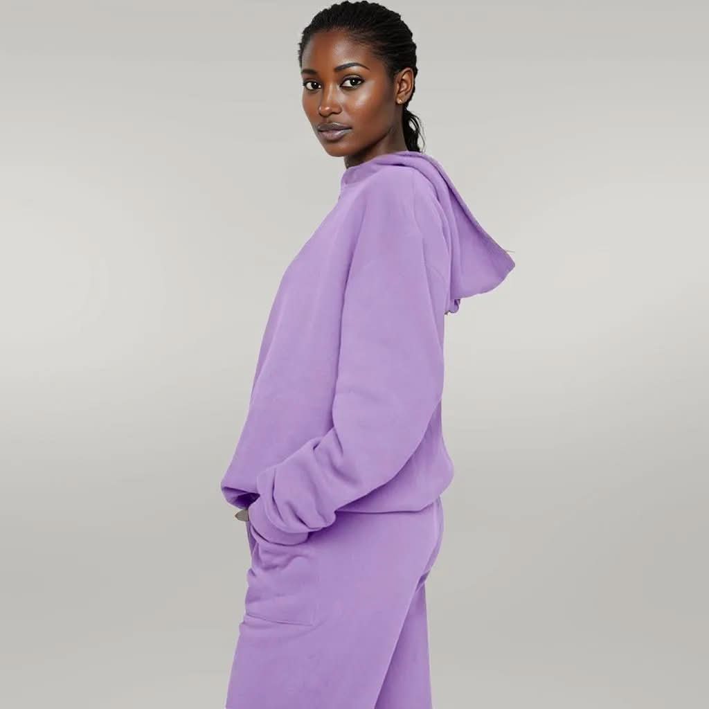 Solid Color Hooded Sweater Pants Set Women