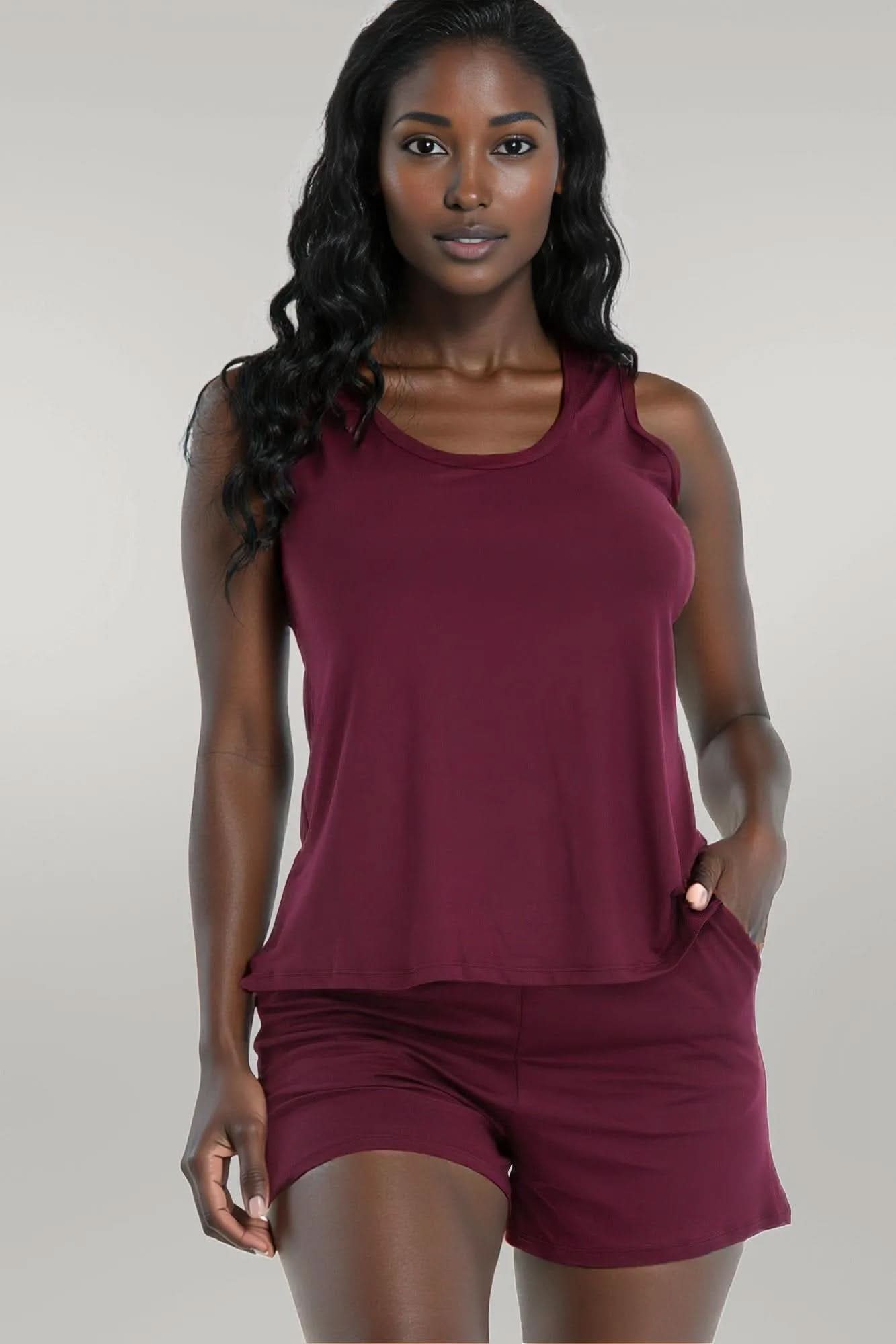 Comfy Tank Top & Shorts Set Burgundy