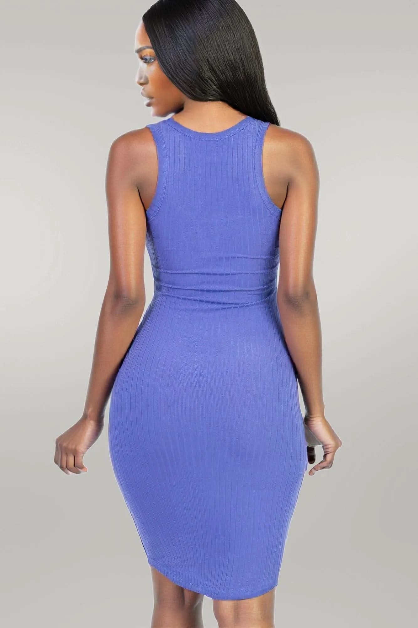Casual Ribbed Split Neck Bodycon Dress Chive blossom
