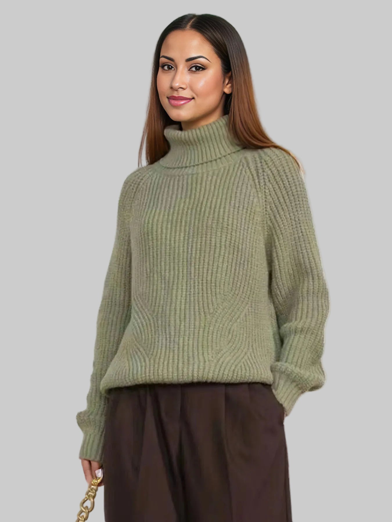 Turtleneck Long Sleeve Sweater Green