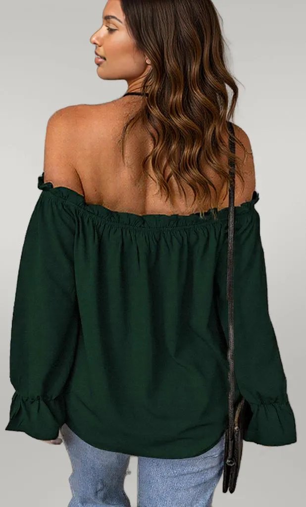Off-Shoulder Flounce Sleeve Blouse