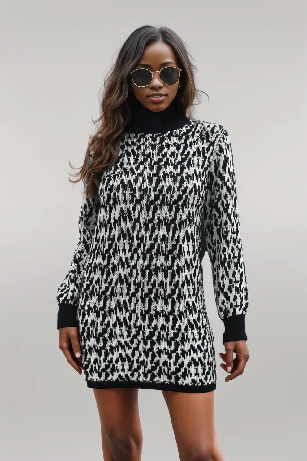 Heathered Turtleneck Mini Sweater Dress
