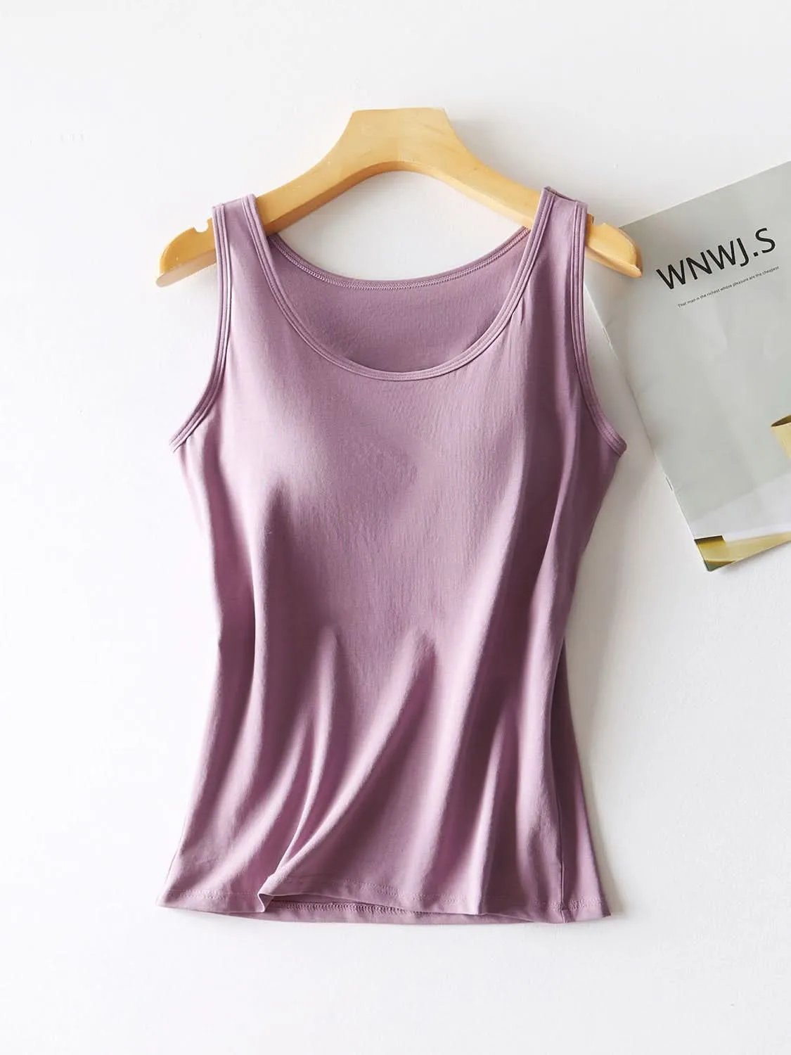 Round Neck Tank with Bra Lilac