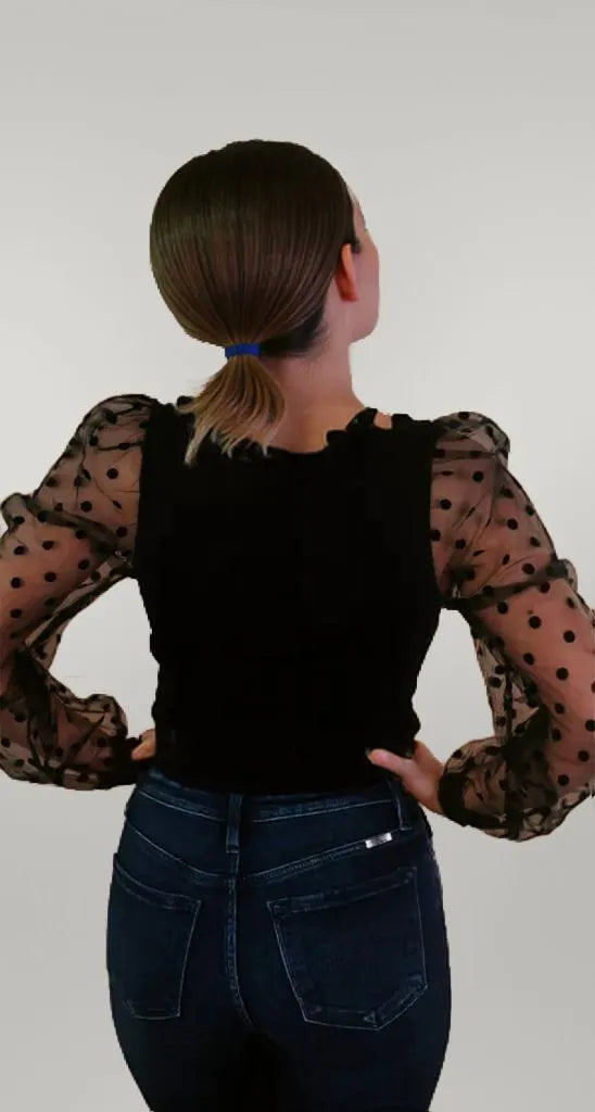 Mesh Patchwork Square Neck Blouse