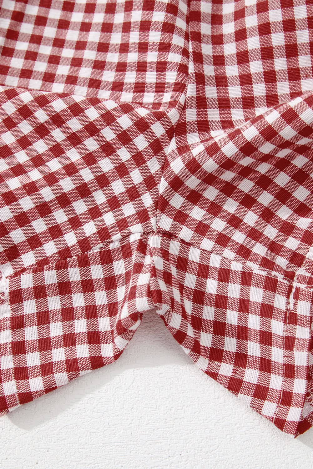 Red Plaid Gingham Printed High Waist Shorts Red Stripe 100%Polyester