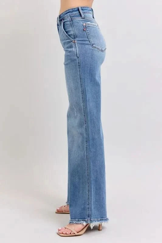 Judy Blue Raw Hem Wide Leg Jeans