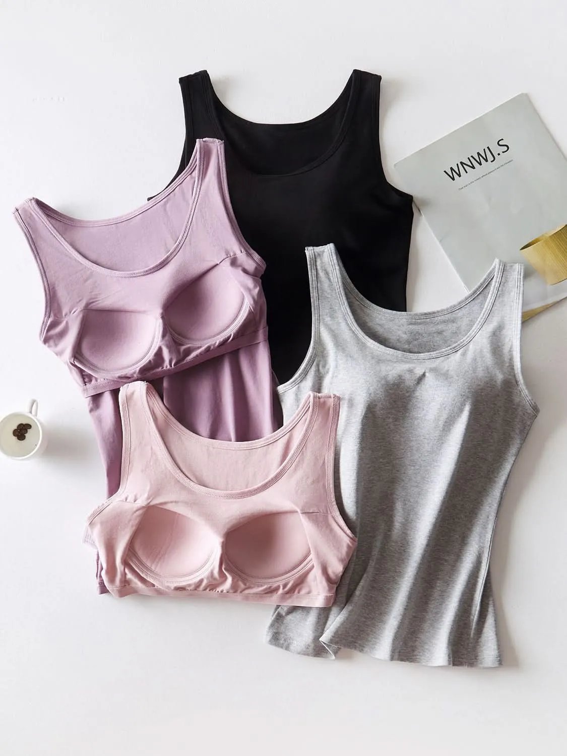 Round Neck Tank with Bra Pale Blush