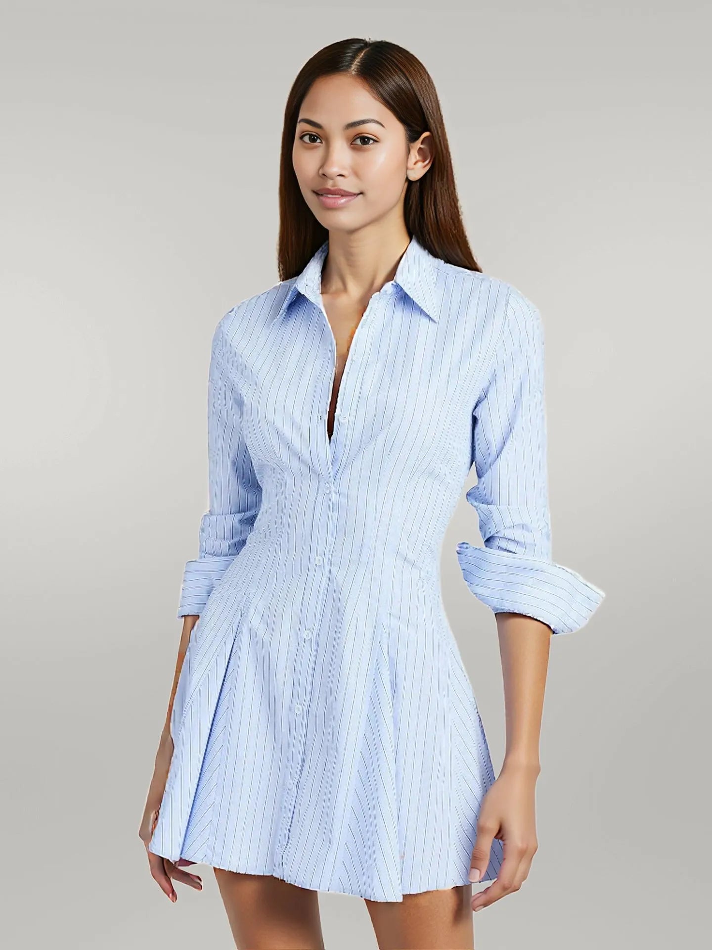 Striped Button Up Shirt Dress Light Blue