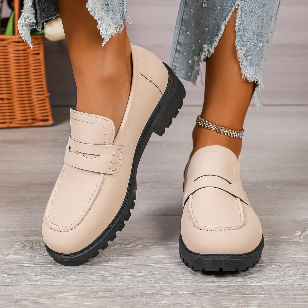 Round Toe Block Heels Loafers