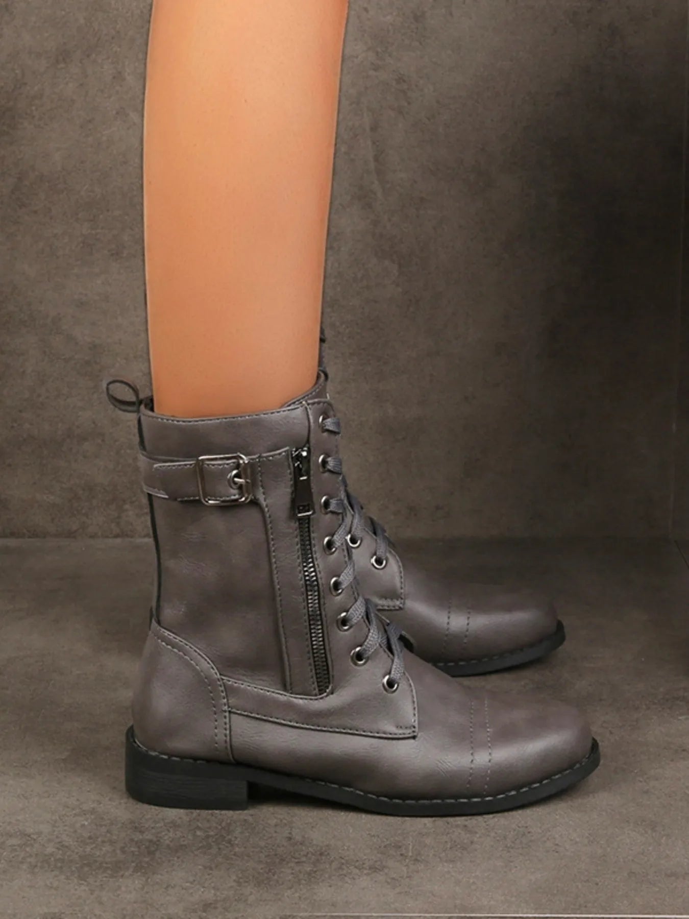 Lace-Up Buckle Detail Boots
