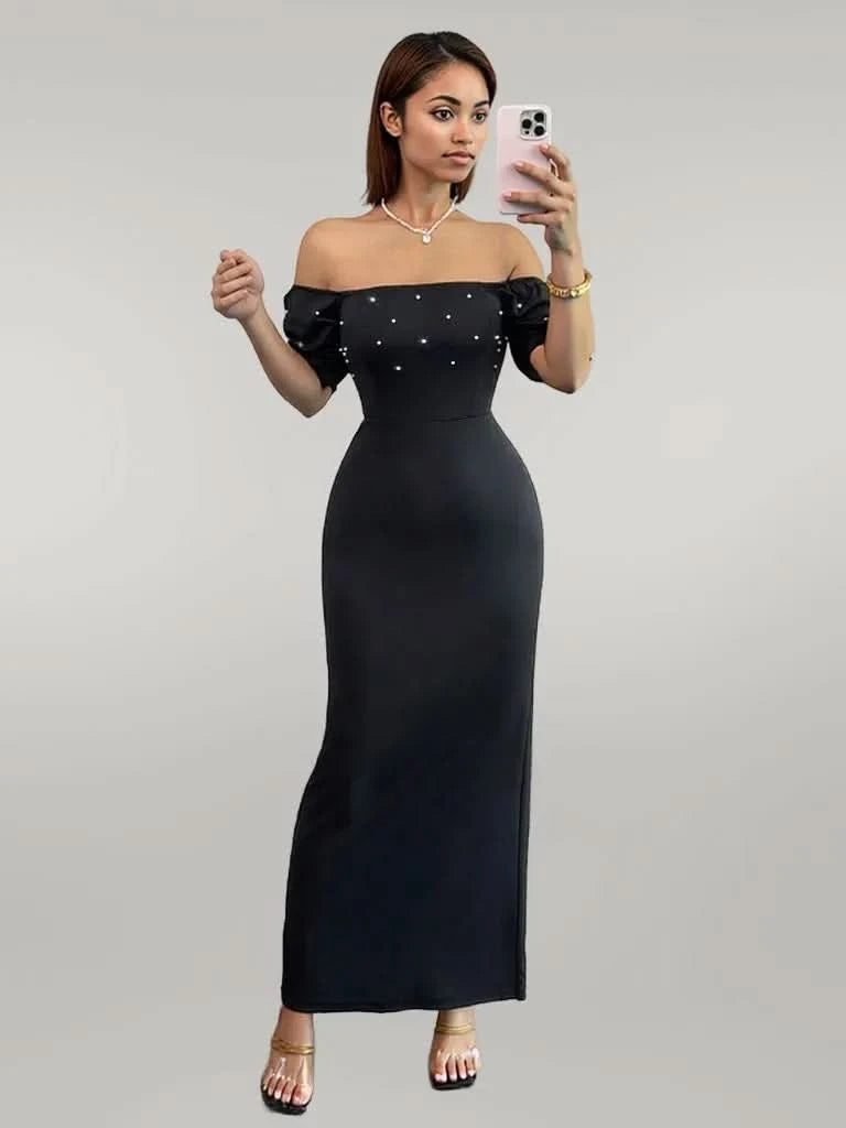Off Shoulder Short Sleeve Maxi Dress