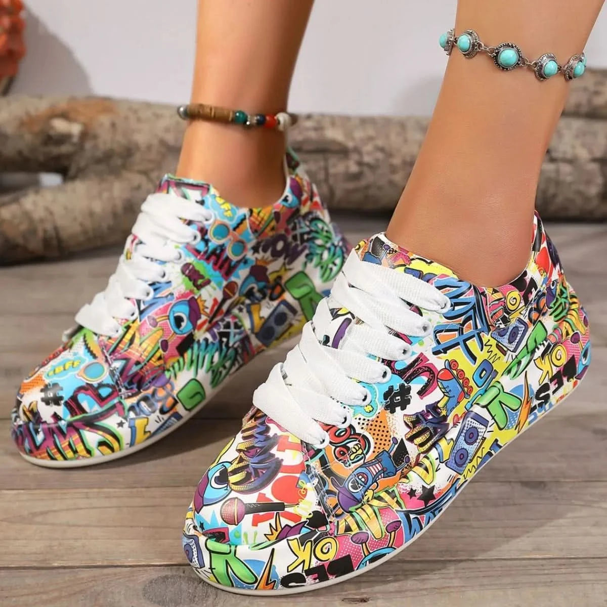 Abstract Print Lace Up Sneakers