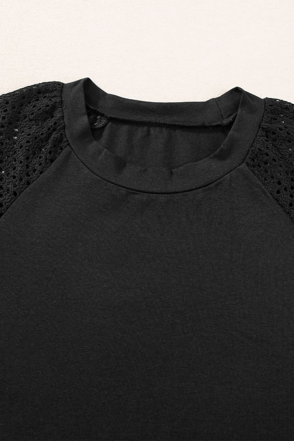White Pointelle Lace Half Sleeve Crew Neck Tee White 95%Cotton+5%Elastane