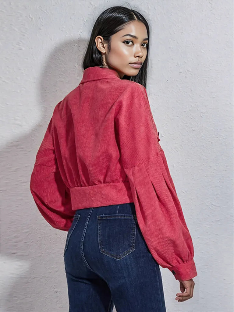 Button Down Collared Neck Cropped Jacket
