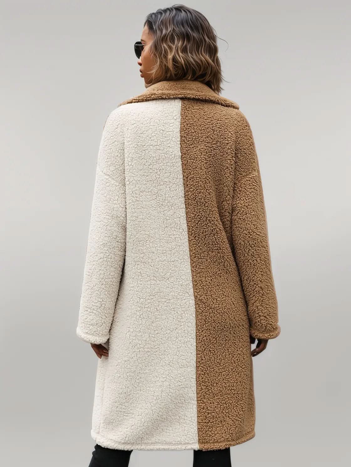 Contrast Dropped Shoulder Sherpa Coat