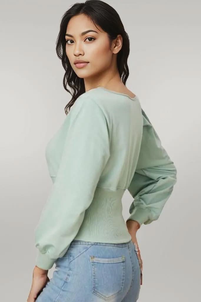 Boat Neck Lantern Sleeve Blouse