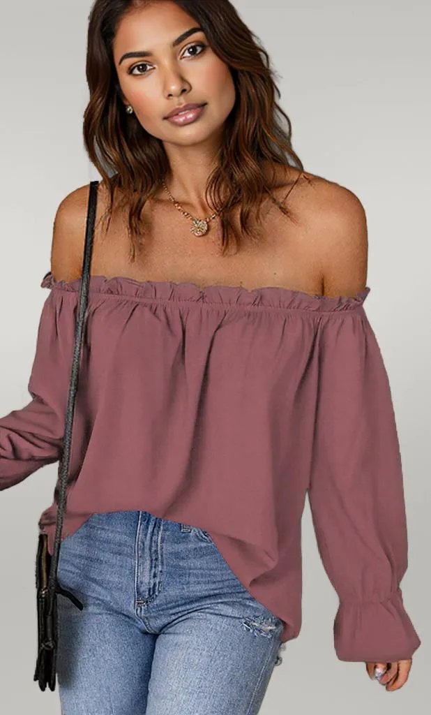 Off-Shoulder Flounce Sleeve Blouse