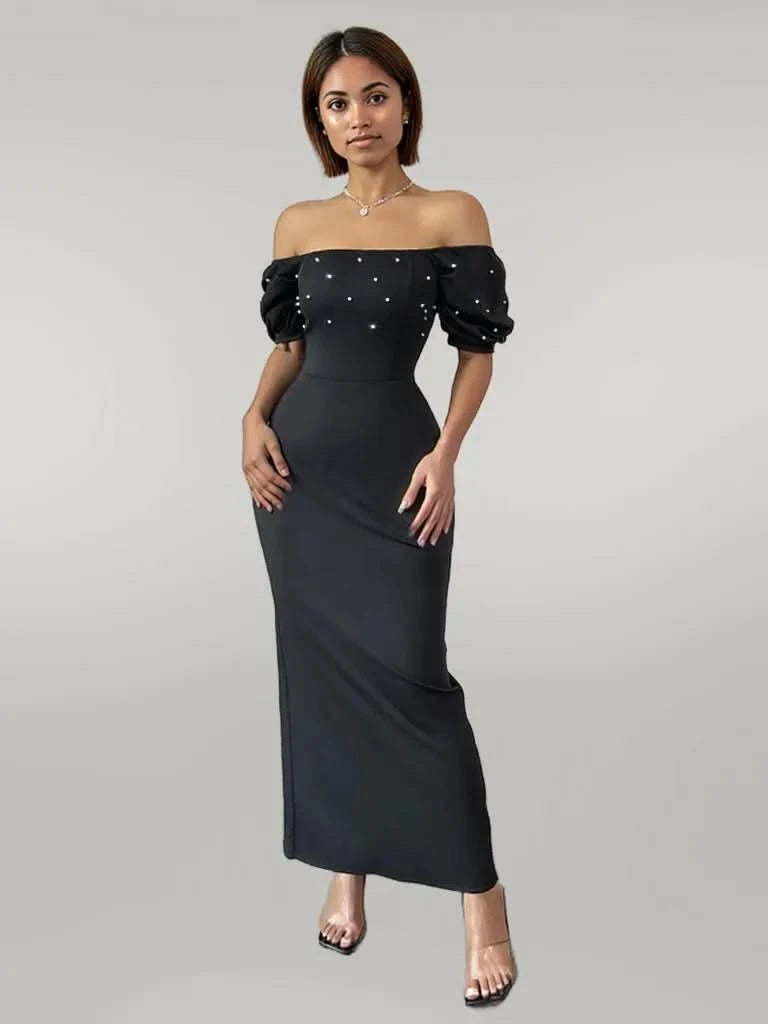 Off Shoulder Short Sleeve Maxi Dress