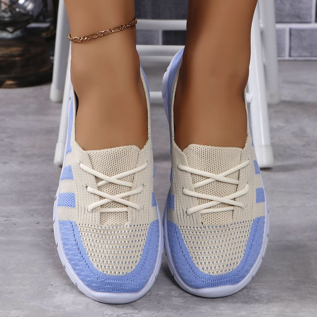 Mesh Contrast Flat Slip-Ons Blue Purple