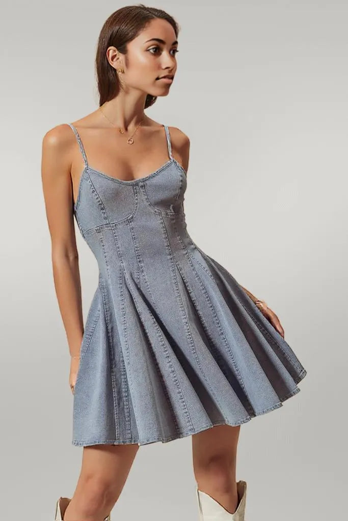 SO ME A Line Fit and Flare Denim Mini Dress DENIM