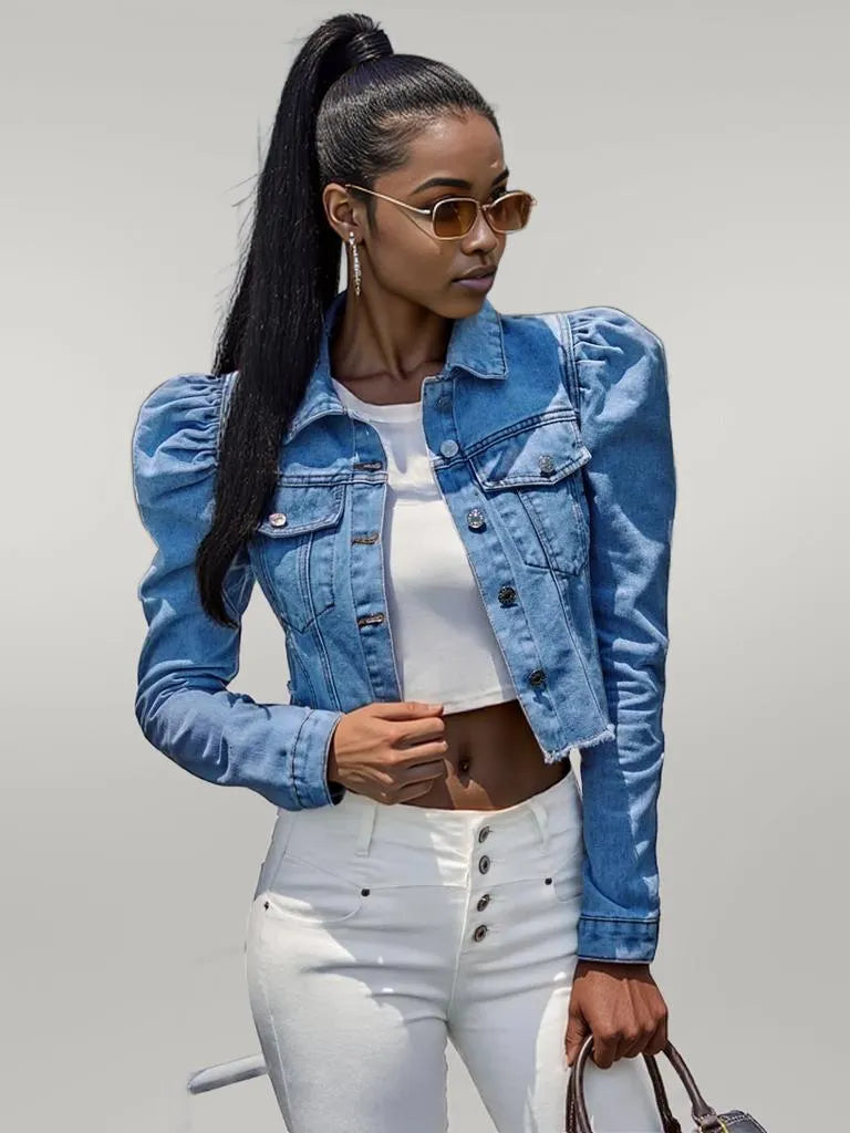 Button Down Raw Hem Cropped Denim Jacket Light