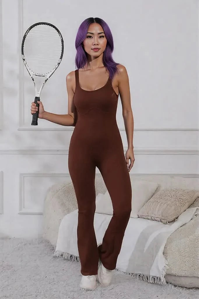 Scoop Neck Wide Strap Active Jumpsuit