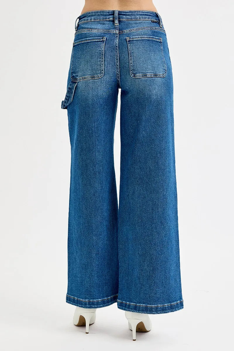 RISEN Full Size High Rise Wide Leg Patch Detailed Jeans