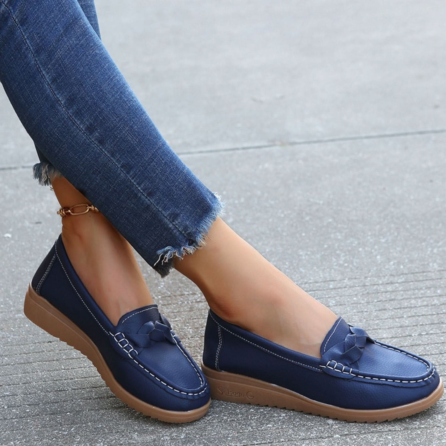 Weave Wedge Heeled Loafers Dark Blue