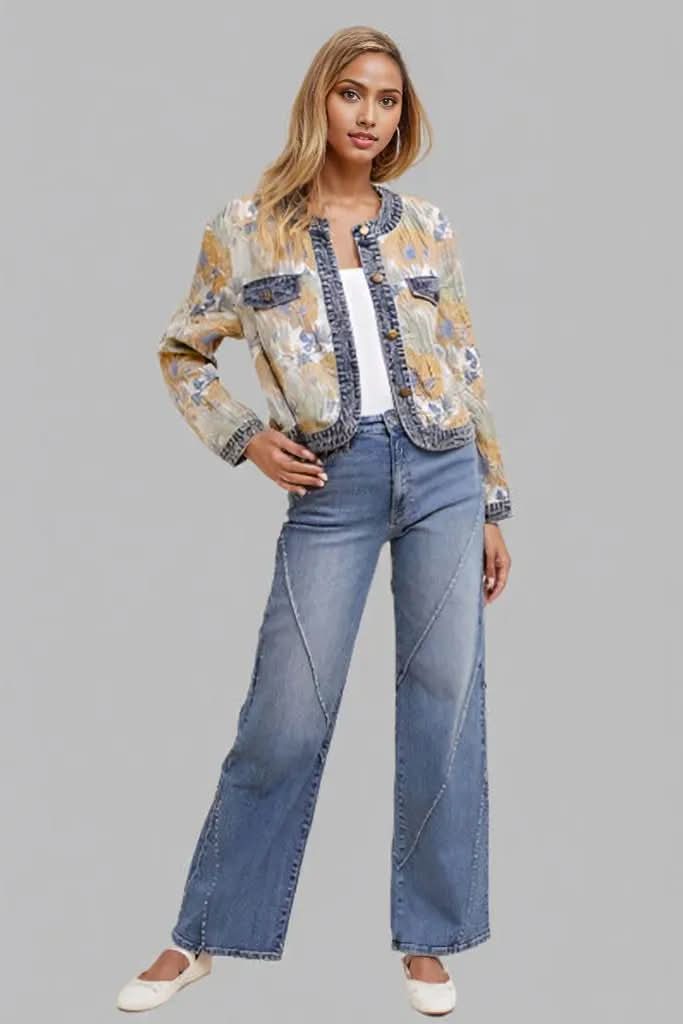 Annie Wear Decorative Seams Wide Leg Jeans