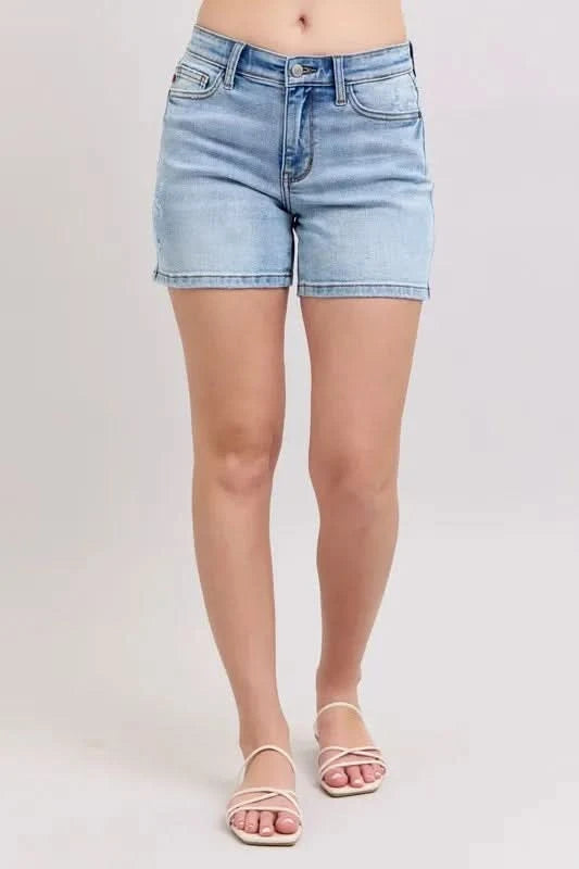 Judy Blue Full Size Mid Rise Washed Denim Shorts MD