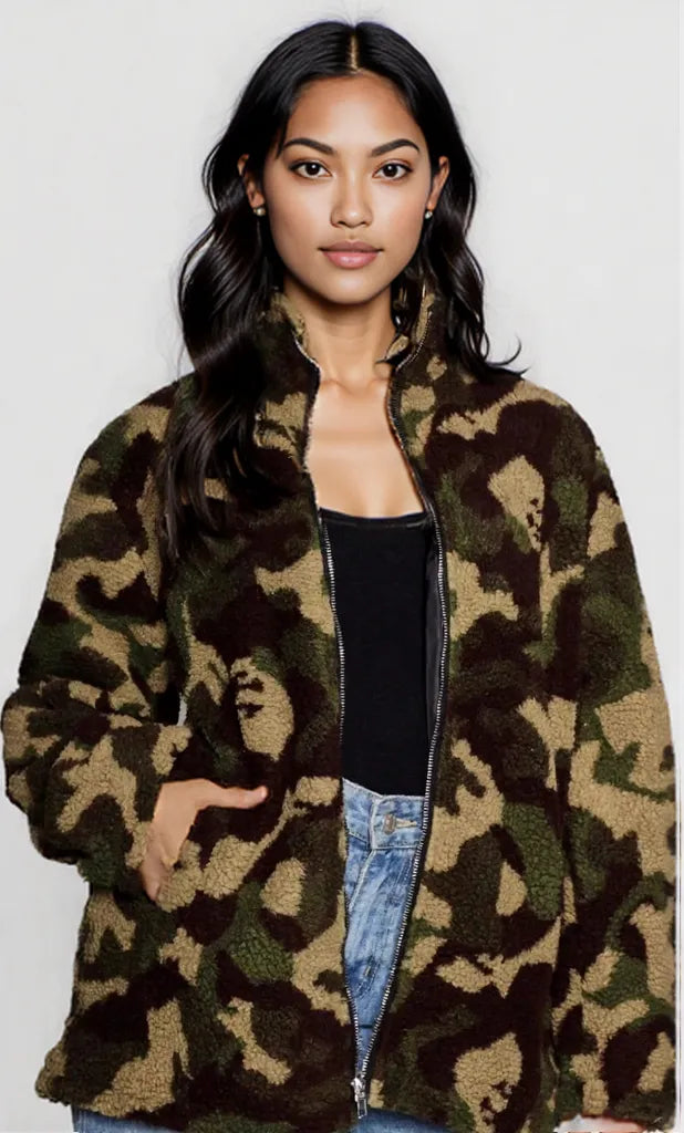Camouflage Zip Up Oversized Jacket
