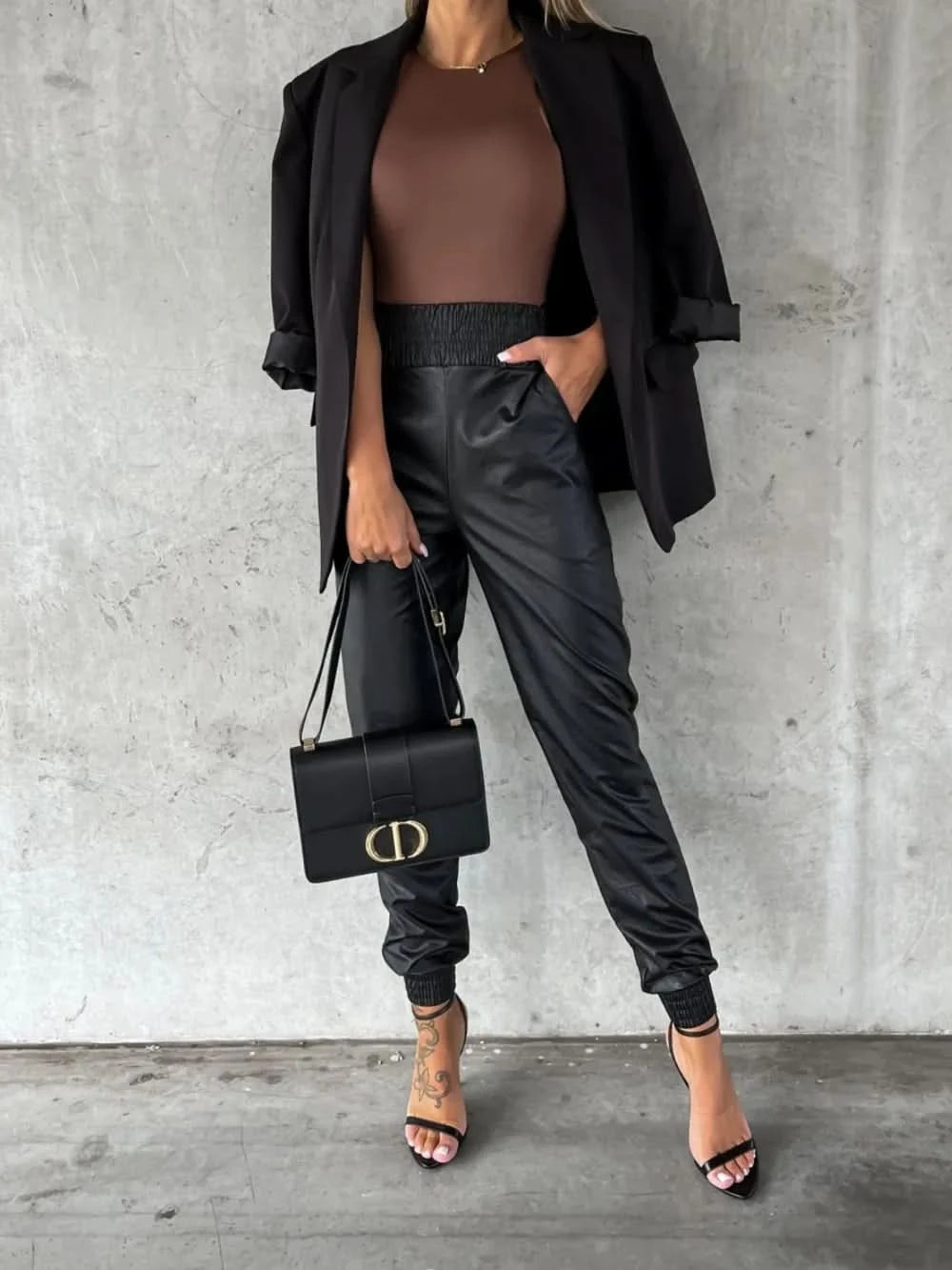 Smocked High Waist Pants with Pockets Black