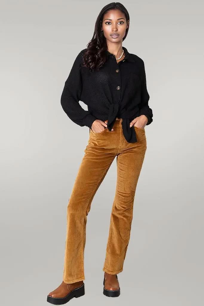 Double Take Waffle-Knit Collared Neck Dropped Shoulder Shirt