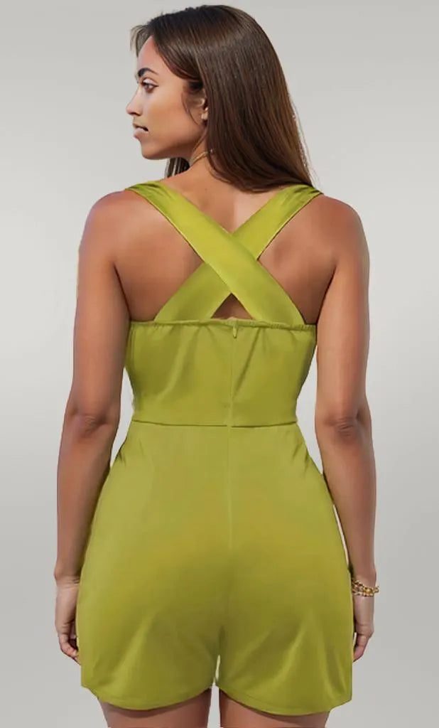 Crisscross Back Solid Color Sleeveless Romper