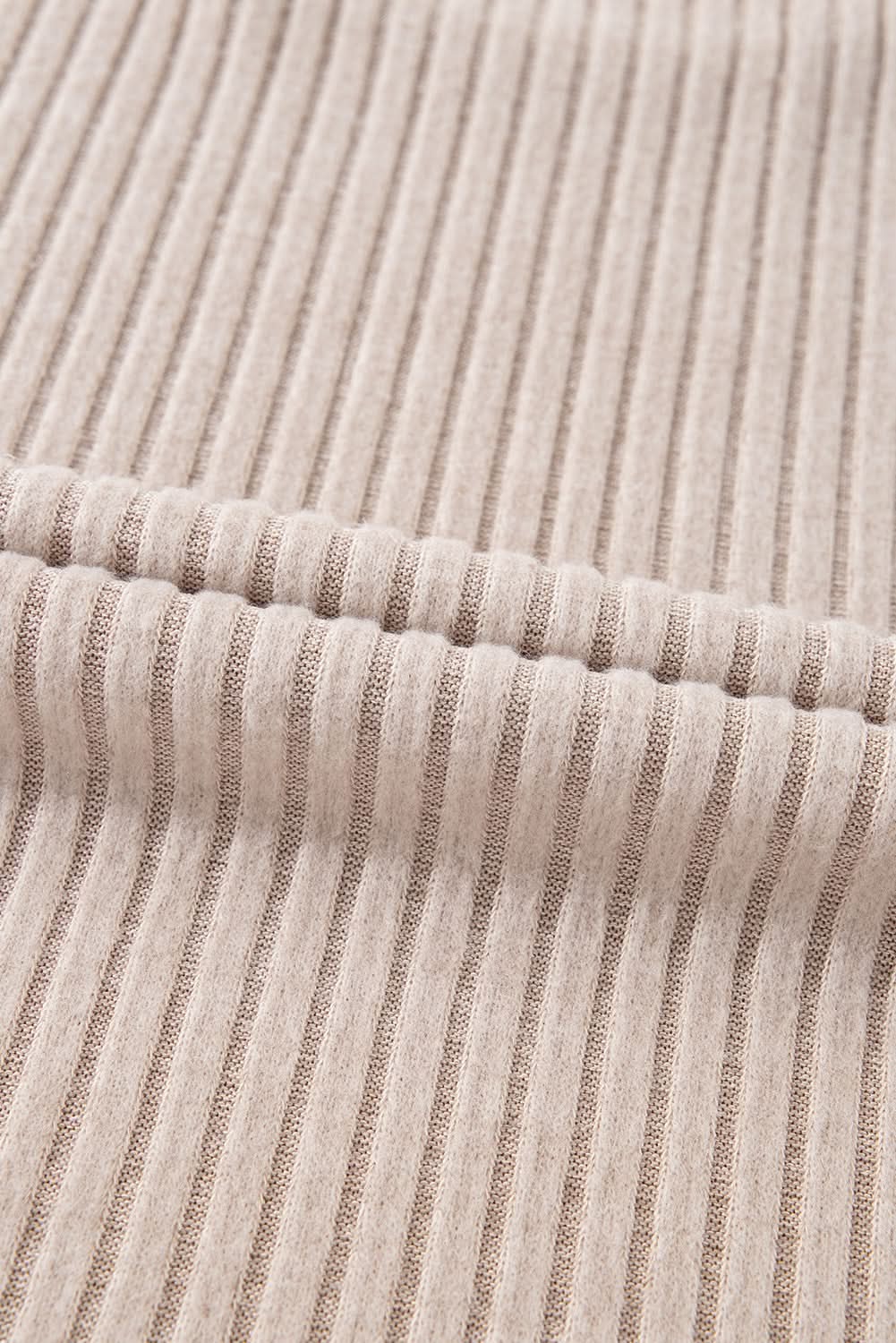 Beige Lettuce Cuffs Drop Shoulder Loose Ribbed Knit Top Beige 95%Polyester+5%Elastane