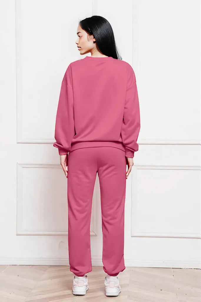 Round Neck Long Sleeve Sweatshirt and Pants Set