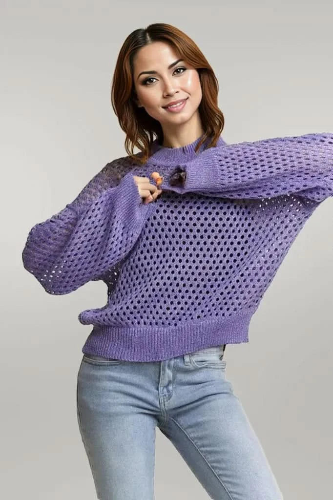 ADORA Round Neck Lurex Crochet Top